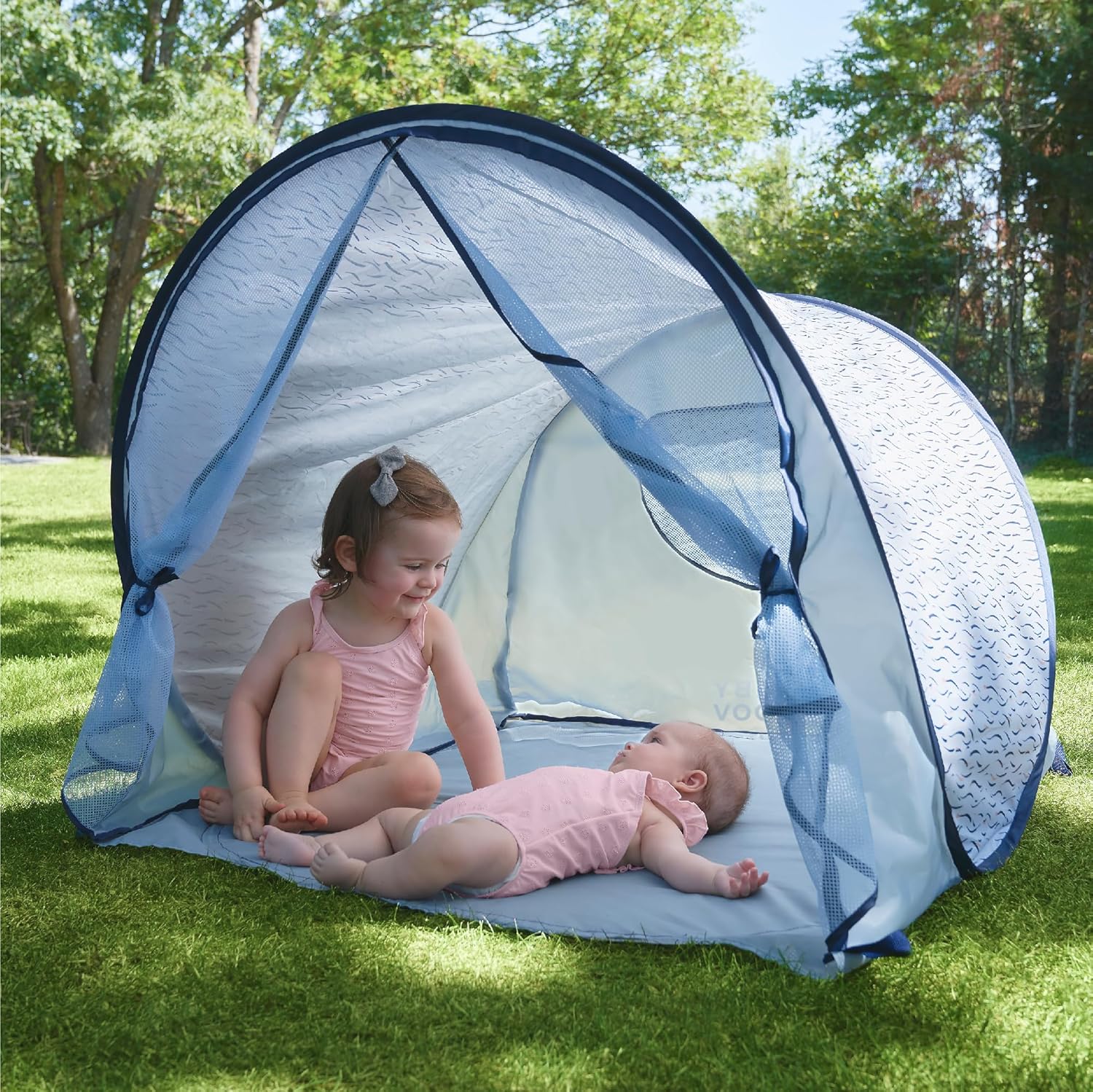 Babymoov Anti-UV Baby & Toddler Beach Tent UPF 50+ Sun Protection with Pop Up System for Easy Use & Transport, Blue Waves (Summer 2025 Edition)