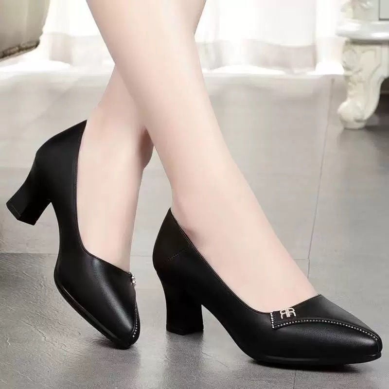 Thick Heeled Single Shoes Women's New High Heeled Shallow Mouth Comfortable Genuine Leather Office Women Shoes