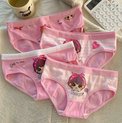 4PCS Cute Cotton Underwear Soft Antibacterial Summer Thin Breathable Children's Pants for Girls Aged 2+