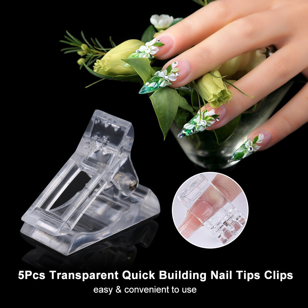 5Pcs Professional Nail Art Transparent Crystal Clip FakeNail Clip Gel Quick Fingernail Extension UV Assistant Nail Accessories