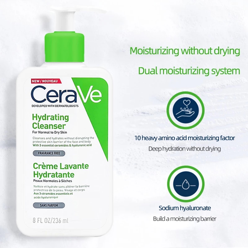 CeraVe SA Smoothing Cleanser Acne Treatment Hydrating Cleaner Moisturizing No Stimulation For Oily Dry Skin Face Wash 236ml