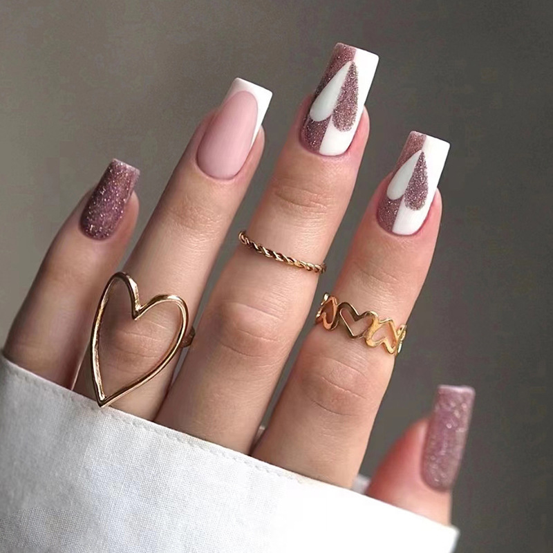 24Pcs Pointed Shape False Nails Wearable Flower Design Fake Nails Full Cover Nail Tips Press On Nails