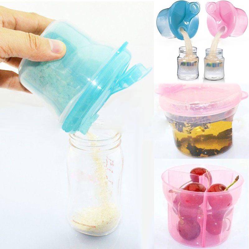 Portable Plastic Baby Milk Box Feeding Powder Dispenser Container Three Lattice Compartment Infant Food Storage