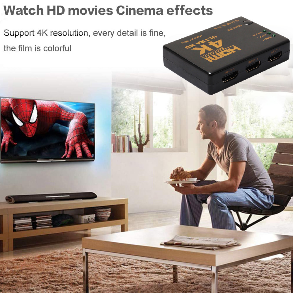 4K 2K 3x1 HDMI Cable Splitter HD 1080P Video Switcher Adapter 3 Input 1 Output Port HDMI Hub for Xbox PS4 DVD HDTV PC Laptop TV