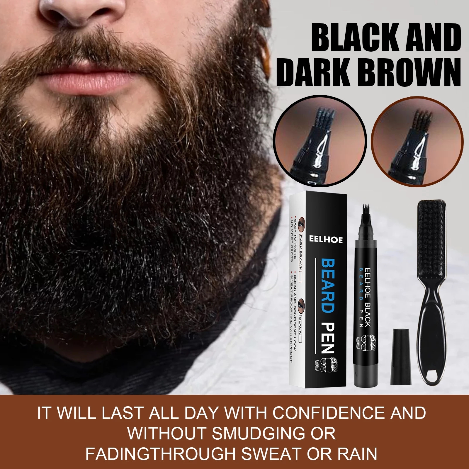 EELHOE Wild Bristle Lastics Care Brush Four Forks Head Beard Filler Pen Suit