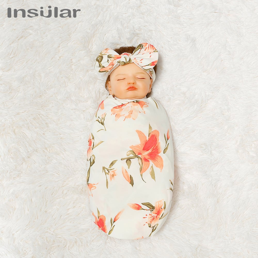 Newborn Printed Wrap Scarf Tire Cap and Headband Three-Piece Set