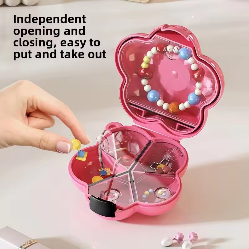 1pc Beautiful Flower Shaped Storage Box, Mini Portable Medicine Box, Earrings, Jewelry Storage, Waterproof Dividers, Pill Box