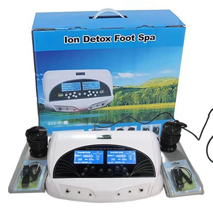 New Detox Foot Spa Machine Dual Ion Cleansing Device 2 LCD Screen User With Massager Acupuncture Pads Wrist Belt Free Ship