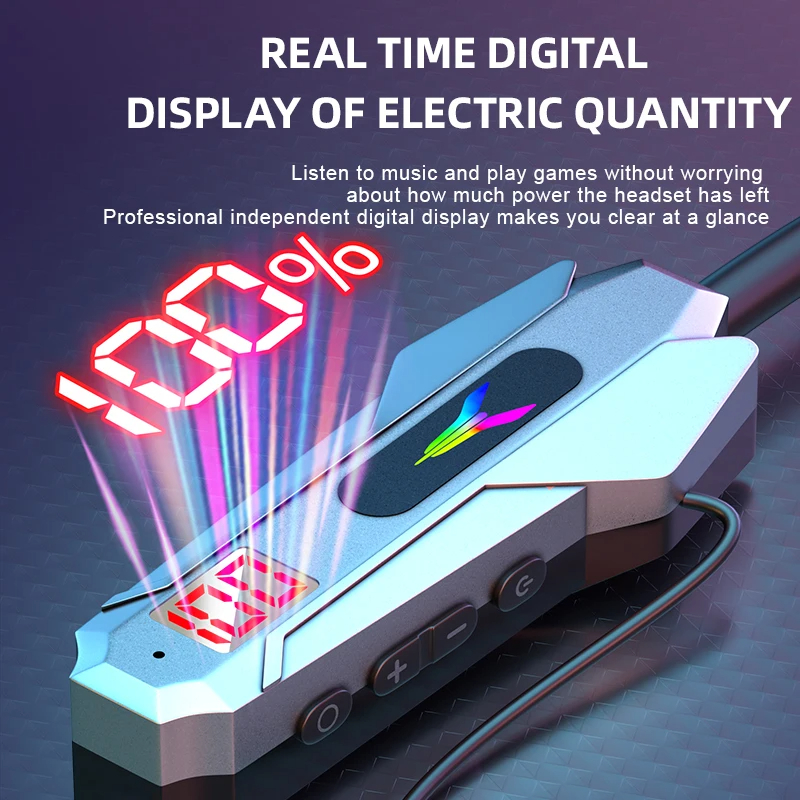 LED Display Long-lasting Wireless Bluetooth Earphones Neckband Gaming Headphones Waterproof Sports Magnetic Headsets with HD Mic