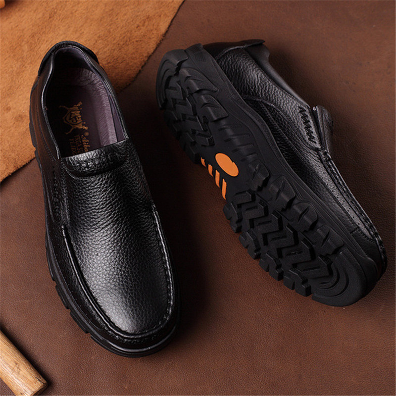 2025 Newly Men's Genuine Leather Shoes Size 38-46 Head Leather Soft Anti-slip Driving Shoes Man Spring Business Dress Shoes