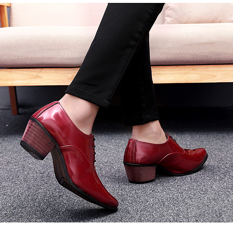 Men Patent Leather Oxford Shoes Breathable Pointed Toe High Heels Formal Business Prom Fashion Dress Wedding Groom Shoes 663