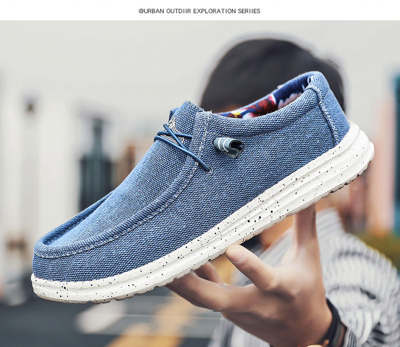 Spring Business Fashion Large Leisure Dad Shoes Denim Canvas Sewing Simplicity Soft Bottom Slip-on Holiday Sailing Men's Shoes