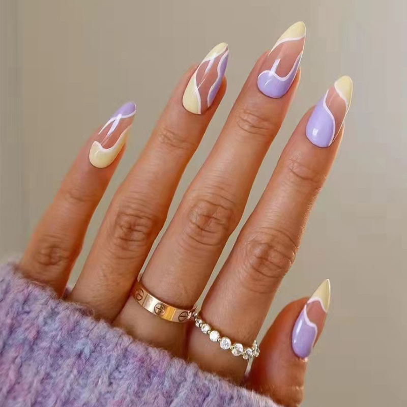 24pcs/box False Nails Summer Simple Wearing Nail Art Flower Pattern Removable Nail Stickers With Jelly Glue for girls