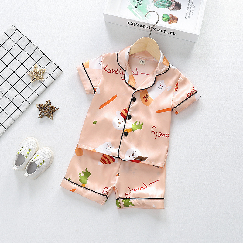 Girls Satin Silk Pajamas Set Kids Boy Cartoon Sleepwear Outfits Summer Toddler Short Sleeve+shorts Boy Leisure Wear Home Clothes