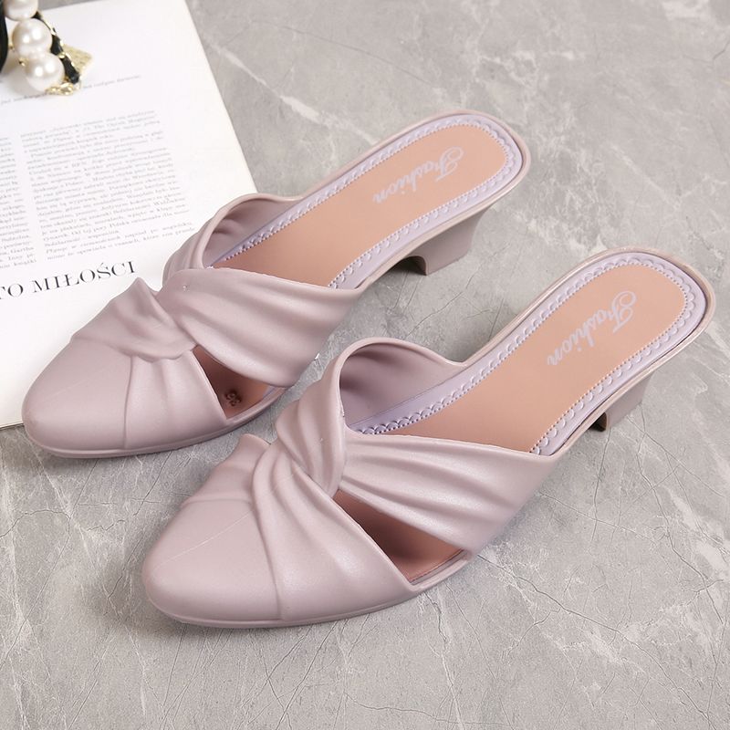 Fashionable Korean Style Solid Color Pointed Half Slippers For Women's Casual Outdoor Wear Summer Low Heeled Slippers