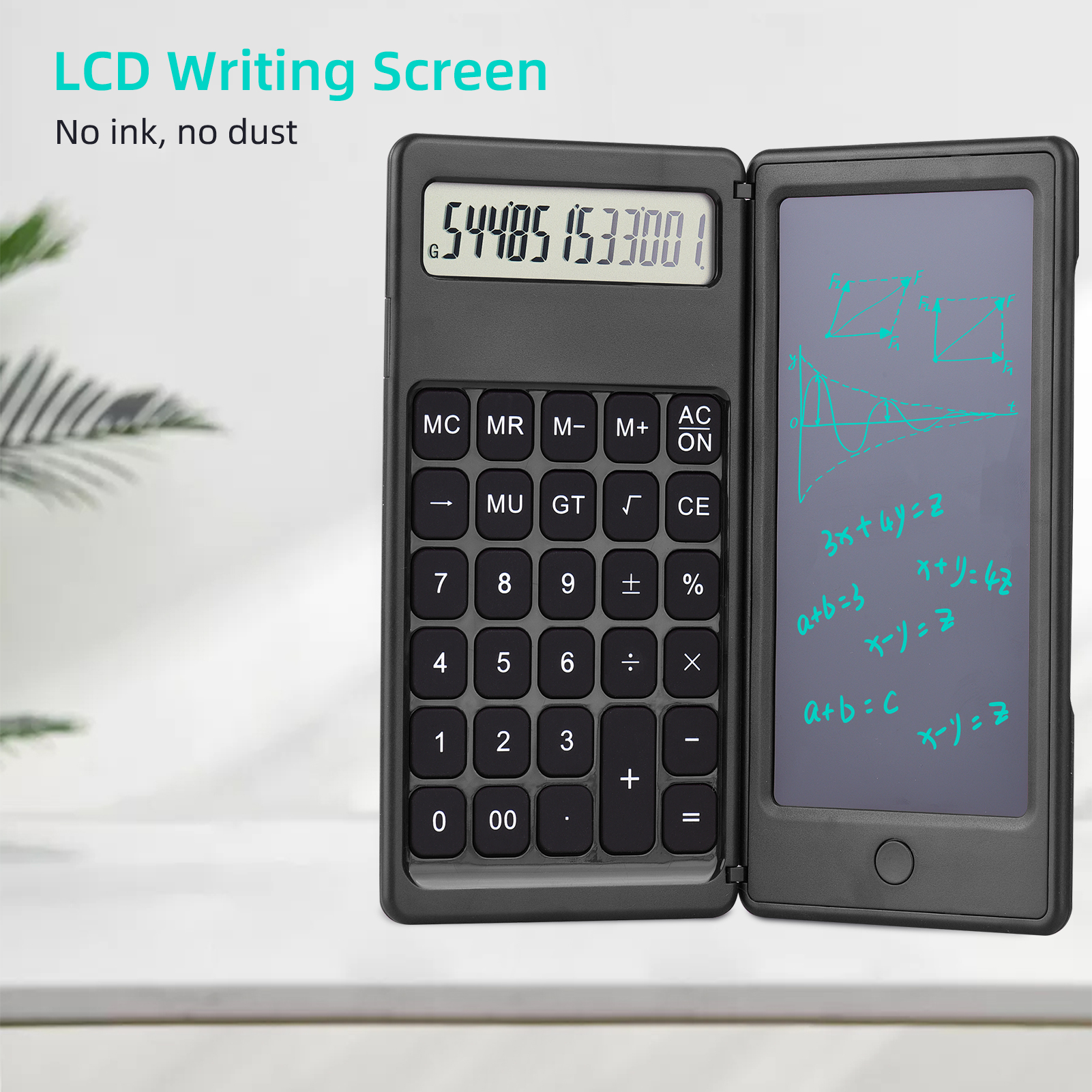 Foldable Calculator & 6 Inch LCD Writing Tablet Digital Drawing Pad 12 Digits Display with Stylus Pen Erase Button Lock Function