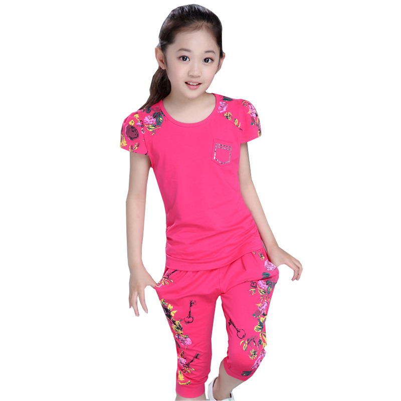 Girls' summer clothes new short-sleeved middle-aged children's summer Western-style children's casual sports suit