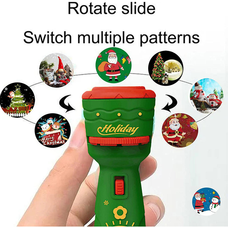 Christmas Gifts Projection Flashlight Portable Cute Cartoon Pattern Glowing Toys Early Educational for Children Xmas Decorations