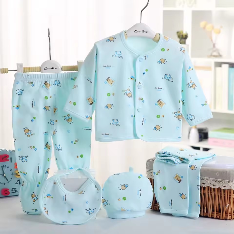 5Piece Spring Baby Boy Clothes 0 To 3 Months Girls Boutique Outfits Cartoon Cute Cotton Tops+Pants Newborn Set