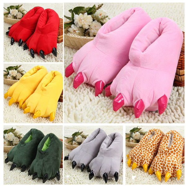 1Pair Winter animal sleepwear, Stitch tiger dinosaur paw cartoon warm home, cute and cute plush toy slippers