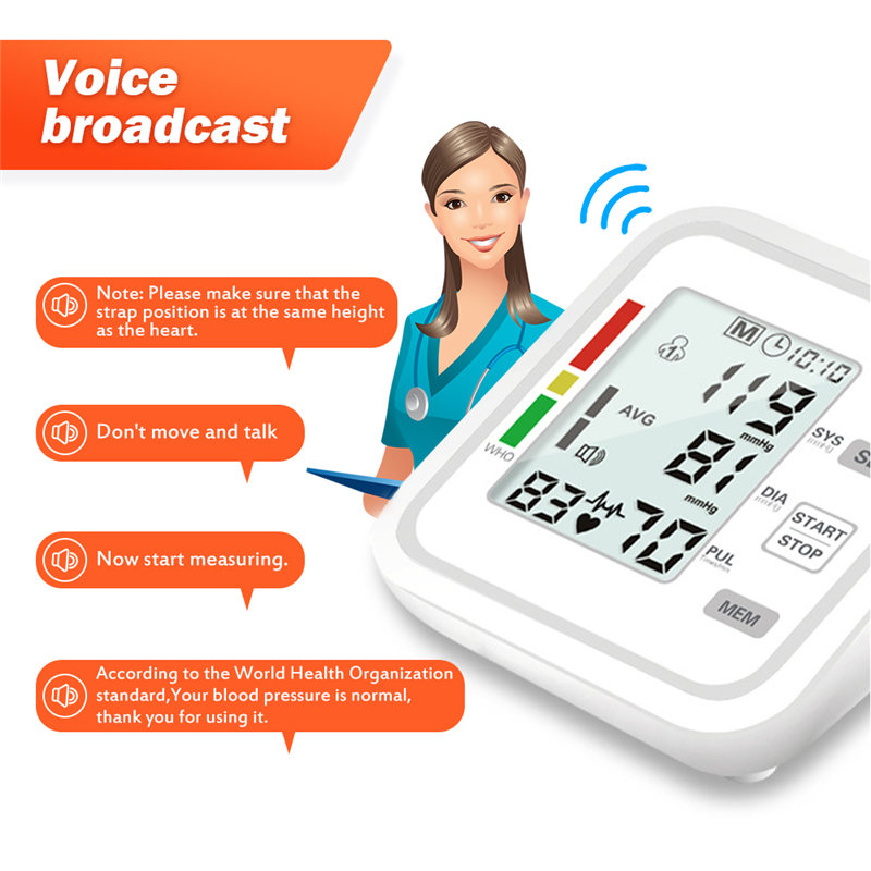 Automatic Tonometer Digital Blood Pressure Monitors for Measuring Arterial Pressure Cuff Sphygmomanometer Upper Arm