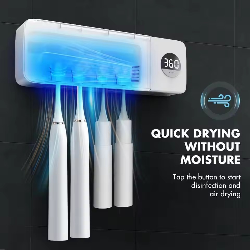 USB Rechargeable UV Toothbrush Sterilizer Wall Mounted Timer Function UV Toothbrush Holder White Color 1200mAh