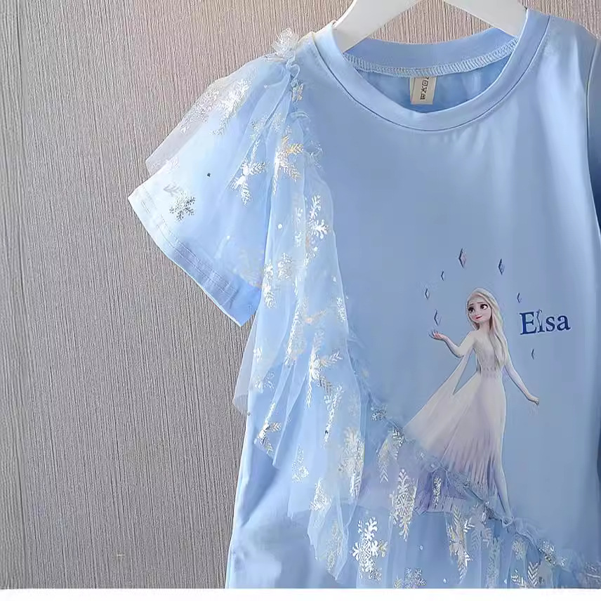 Princess Elsa Dress Anna Dress T-shirt Dress Summer Short Sleeve Ice and Snow Romance Cartoon Travel Mid length T-shirt
