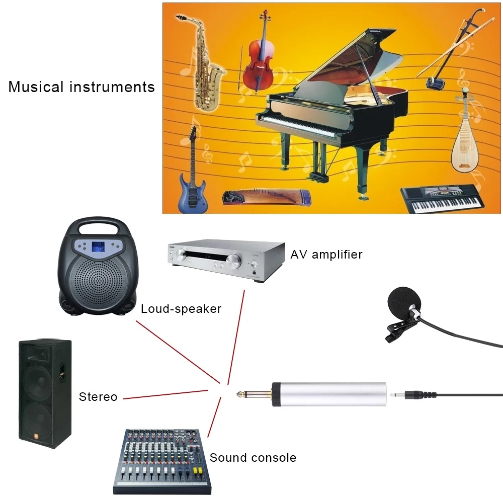 Mini Clip-on Musical Instrument Mic Portable Wired Electret Condenser Lapel Lavalier Microphone for Guitar Sax Trumpet Violin