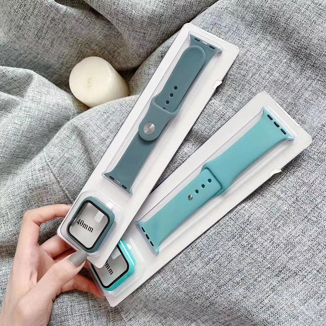 Glass+Case+band For Apple Watch bands 44mm 40mm 45mm 41-38mm 42mm Silicone sport bracelet iWatch series10 8 9 7 6 5 4 3 SE strap