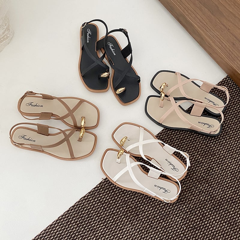 2026 New Women's Toe Loop Slides Summer Outdoor Wear Trendy Flat French Elegant One Strap Flip Flop Sandals
