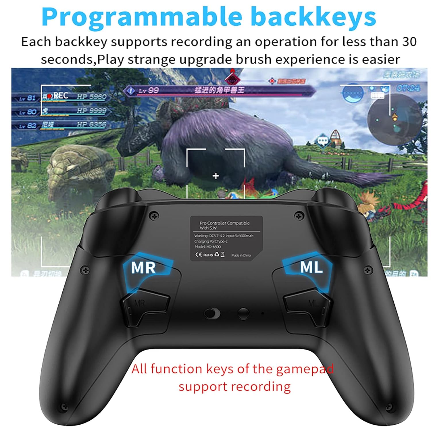 Bluetooth Controller for Switch/Mac/PC/Steam/Mobile Phone/iOS/Android//TV/iPad/Table/Apple Arcade MFi Games, switch pro controller wireless with Adjus