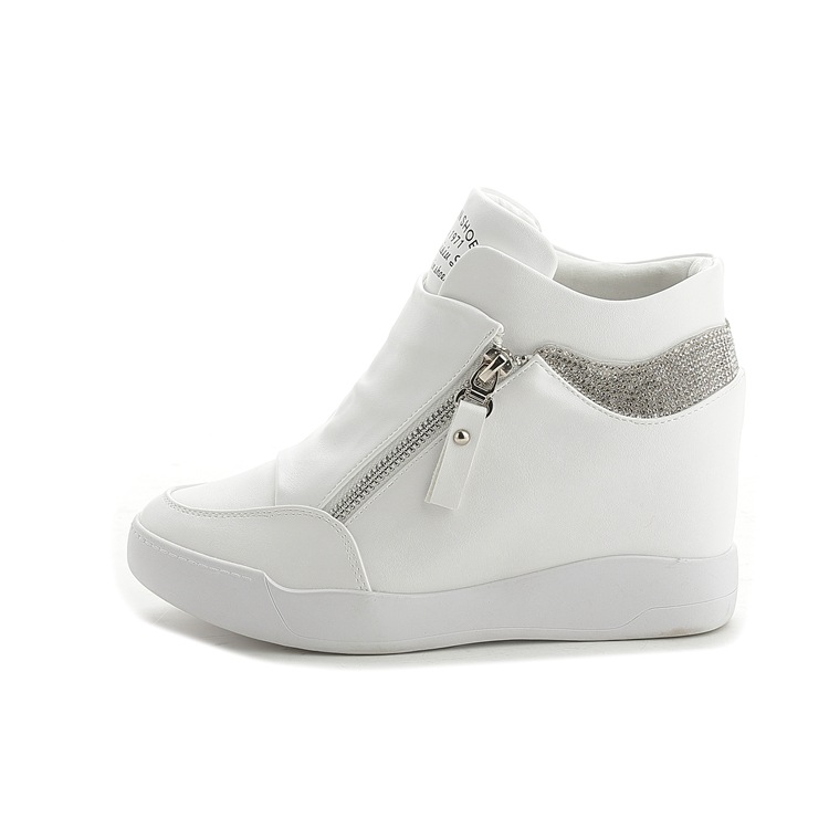 Rhinestone Internal Increased High-top Shoes Trifle Single Shoes Double Zipper Student Travel Sports Casual Shoes Women