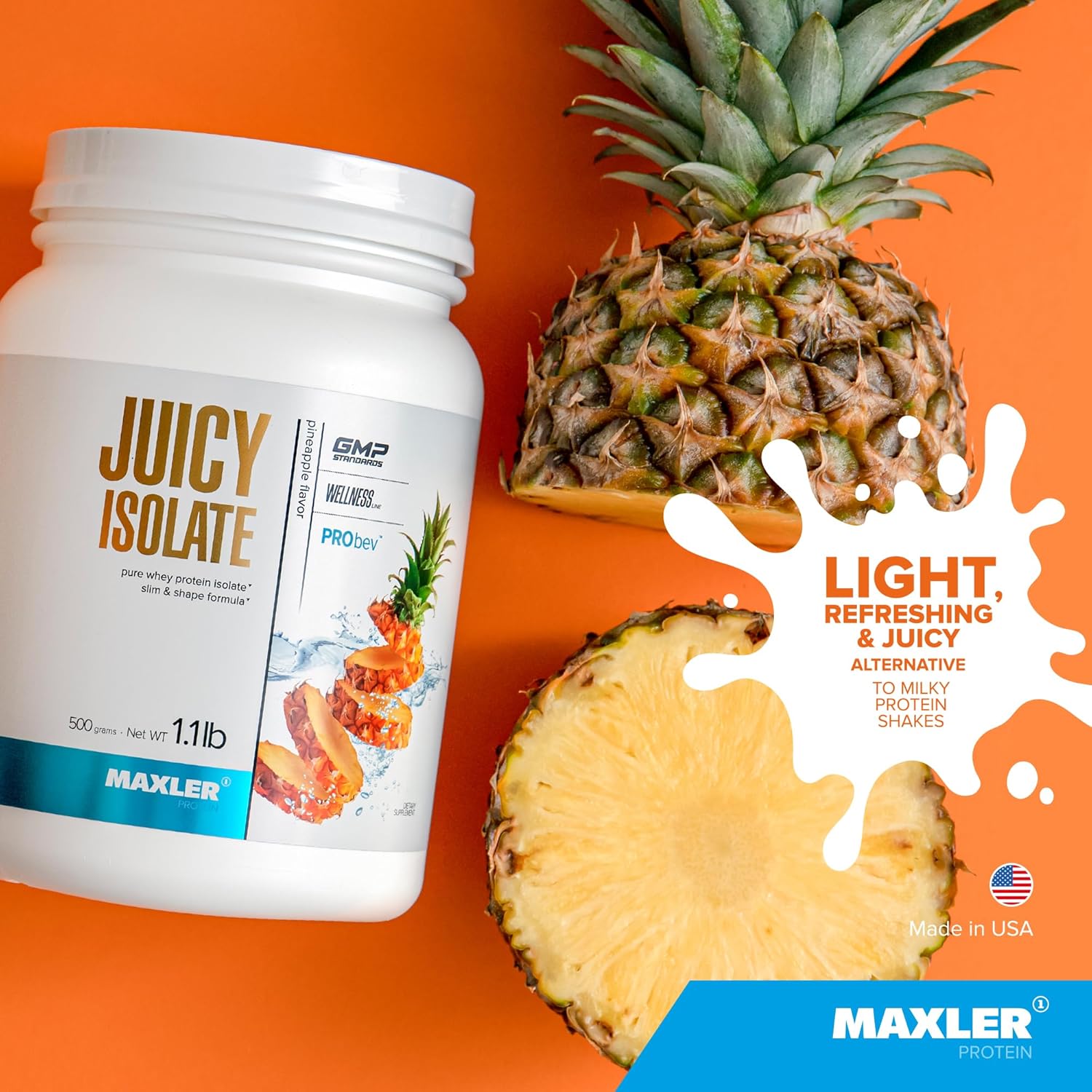Maxler Juicy Isolate Protein Powder - Clear Whey Isolate - Low Lactose, Fat Free, Sugar Free Muscle Recovery Drink for Pre & Post Workout - Pineapple
