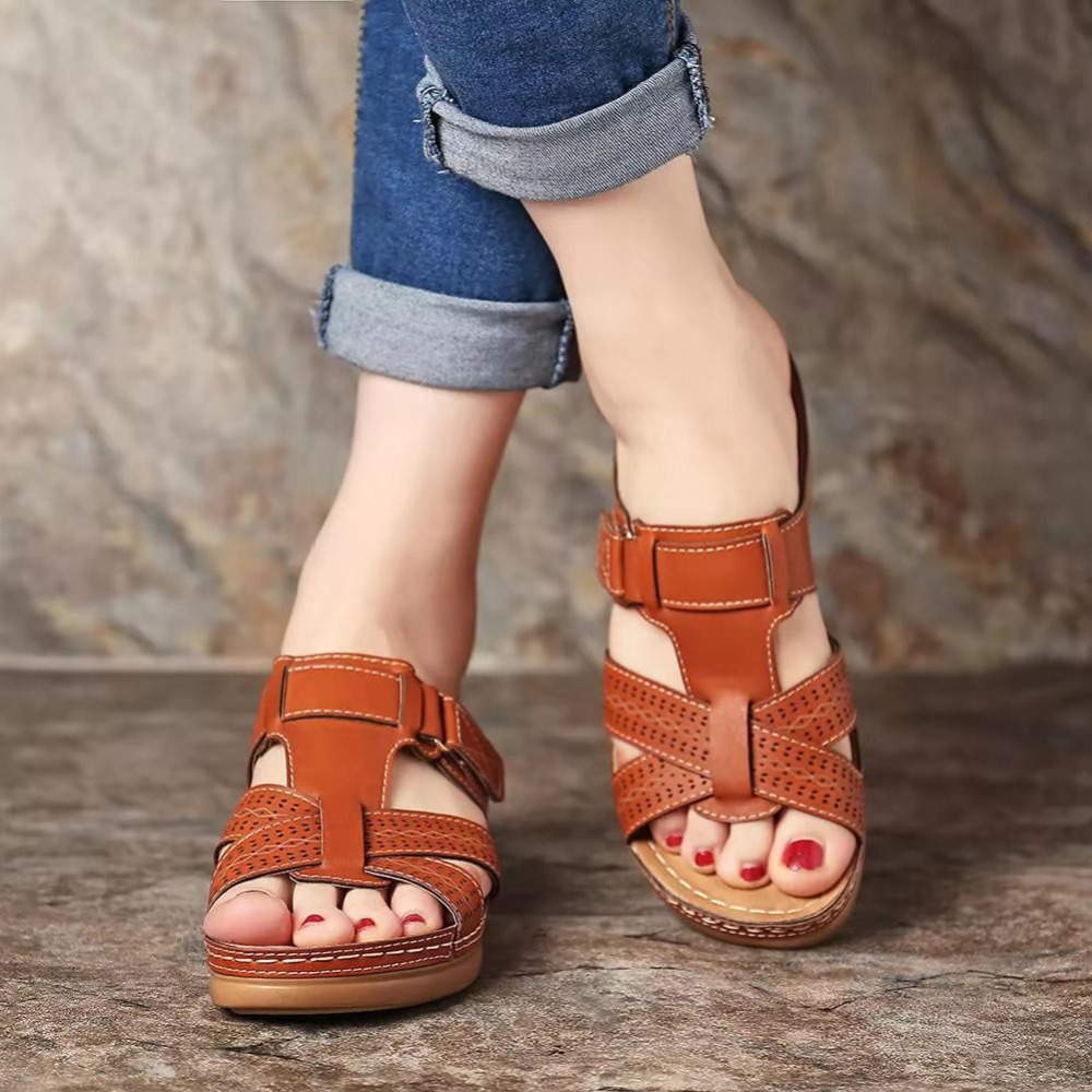Women's wedge-shaped cross tie up sandals summer breathable open toe anti slip slippers