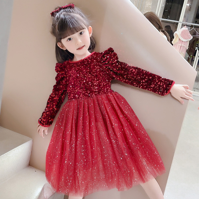 Girls Princess Party Dresses for 3-8 Yrs Kids Birthday Wedding Evening Prom Gown Spring Fall Long Sleeve Children's Dress