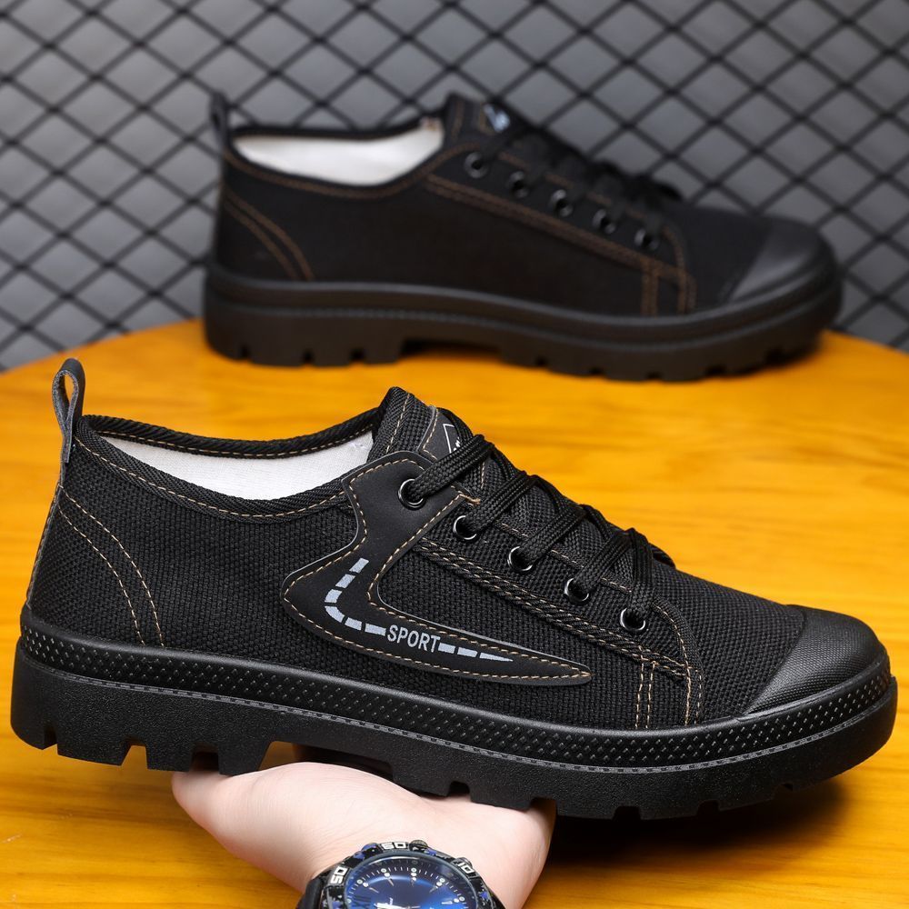 Canvas Sneakers Men Breathable Sport Shoes Outdoor Wear-resistant Men's Hiking Shoes Fashion Lace-Up Training Working Shoes