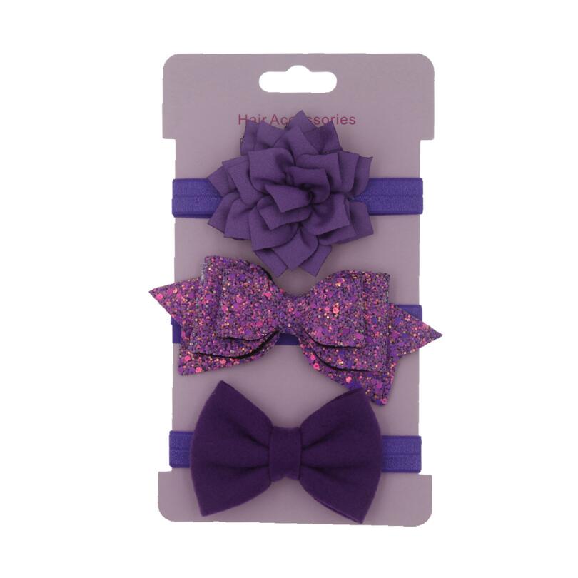 New children's lotus bow hair band hair accessory set baby sequin bow headband headgear three piece set
