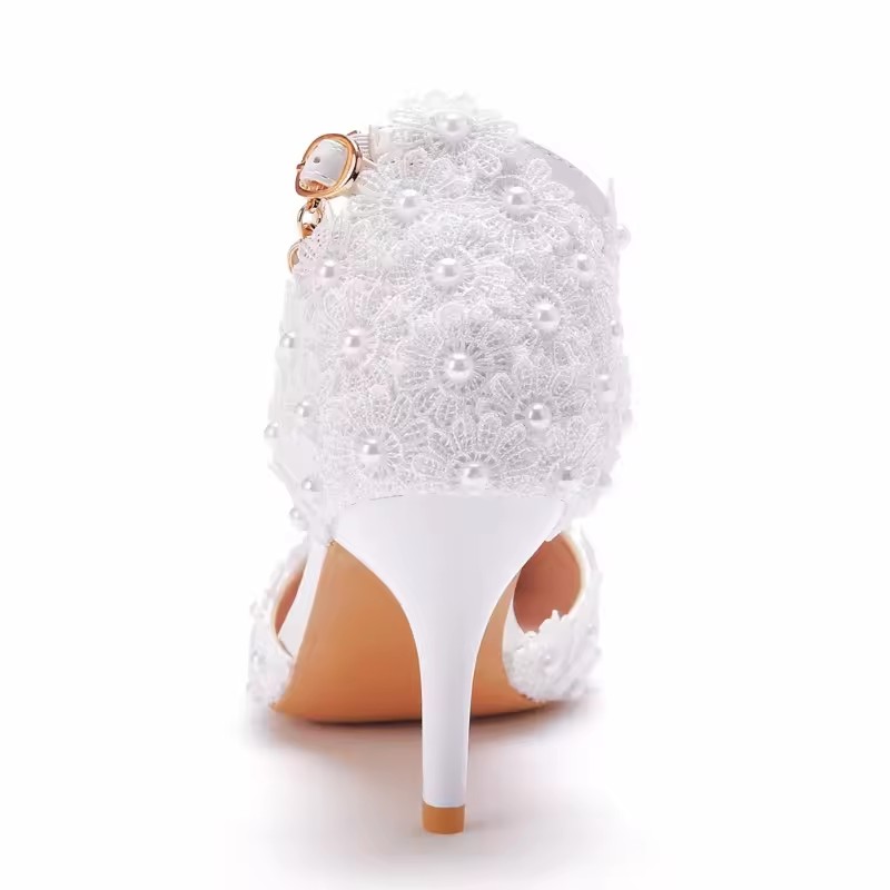 Spring Summer New Woman Pointy Lace Rhinestone Bridal Wedding Shoes Thin High Heels Dress Versatile Women Female Sandals