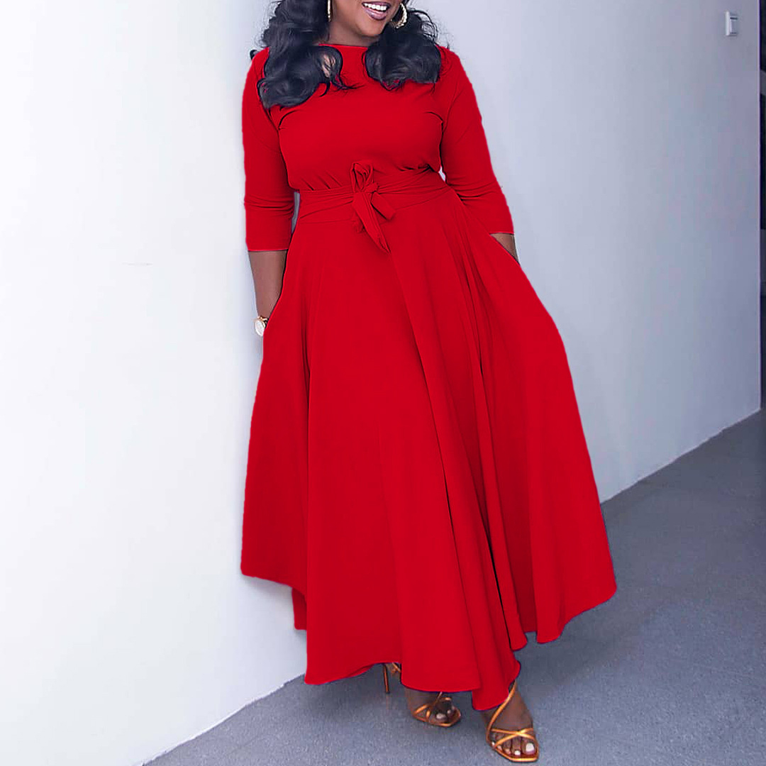 Women's Dress Spring/Summer New Fashionable and Elegant Lace up Dress Large Size Long Dress