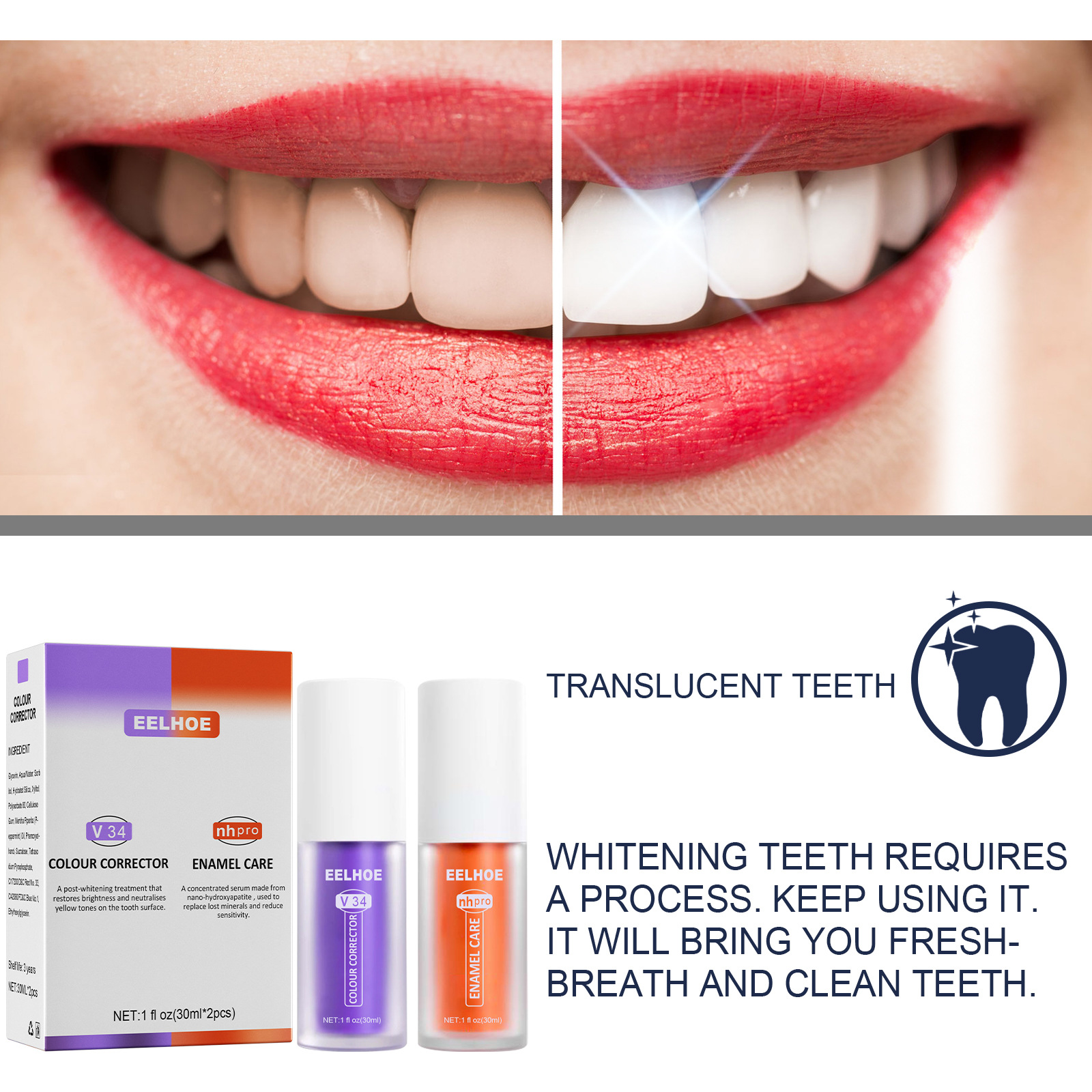 EELHOE V34 toothpaste Purple orange toothpaste for repairing teeth Oral cleaning Whitening and removing tooth stains