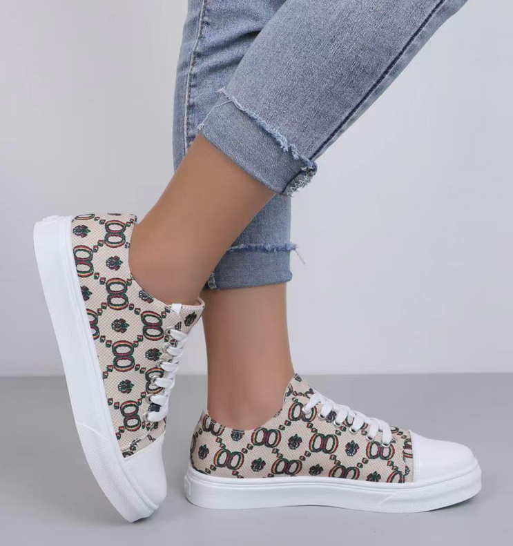 New Fashion Women's Printed Canvas Shoes Casual Women's Non-slip Vulcanized Flat Shoes Summer Casual Canvas Shoes 43
