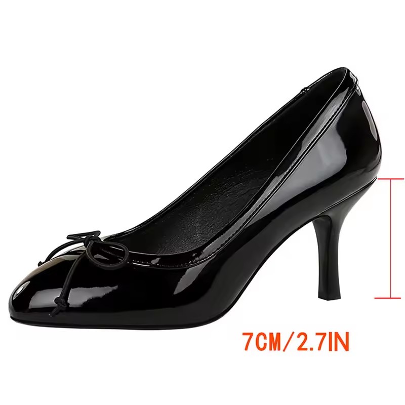 BIGTREE Shoes Round head Women Pumps Bowknot High Heels Patent leather Lady Office shoes occupation Stilettos 7 cm Heels Women