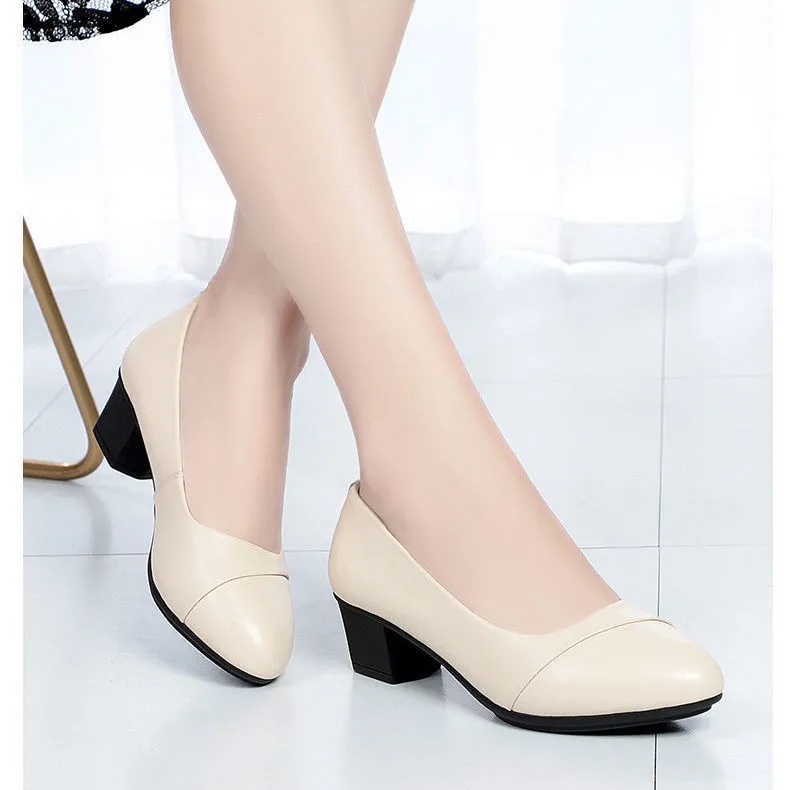 New Soft Sole Thick Heel Comfortable Anti Slip Round Head Work Shoes For Women