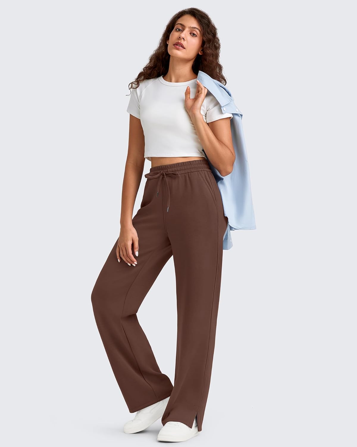 G4Free Smoofit Modal Soft Women's Wide Leg Sweatpants High Waisted Drawstring Side Slit Casual Pants