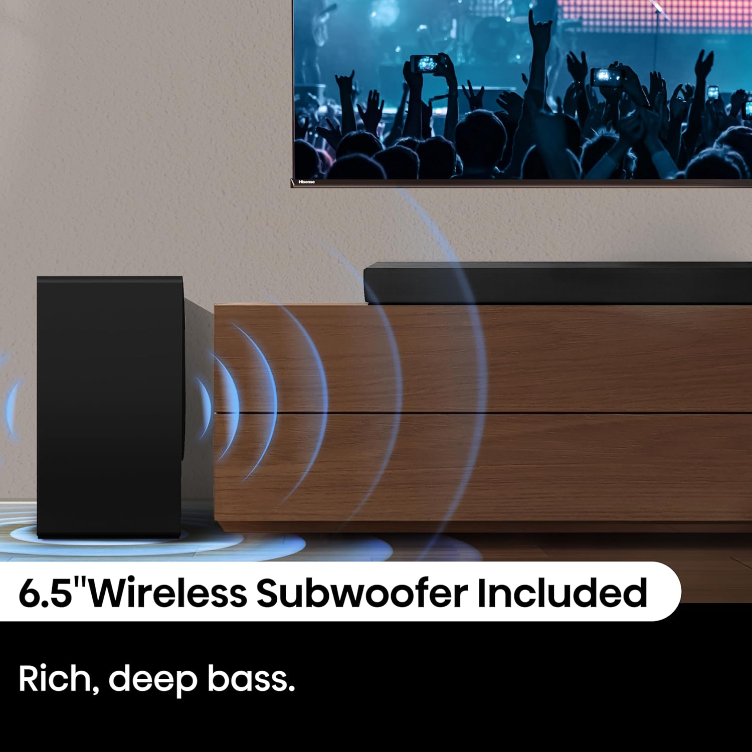 Hisense AX3100Q 3.1Ch Sound Bar with Wireless Subwoofer, Dolby Atmos, DTS:X, Bluetooth 5.3, Roku TV Ready, HDMI/AUX/ARC/Optical/USB, EzPlay, 7 EQ Mode