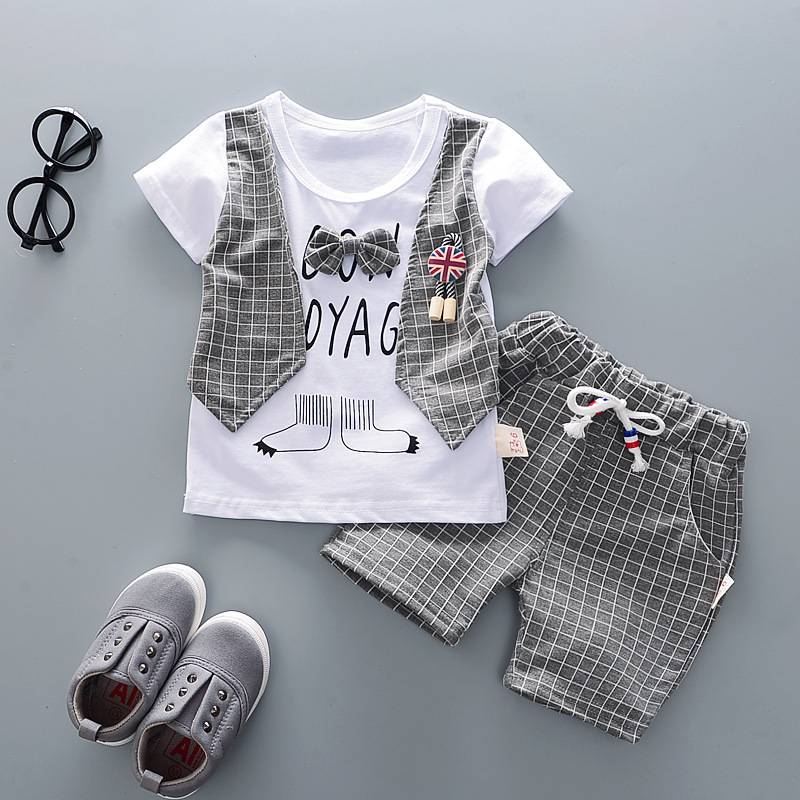 Summer Children Boys Girls Cotton Clothes Kids Bowknot T-Shirt Shorts 2pcs/Sets Toddler Fashion Clothing Sets Baby Tracksuits