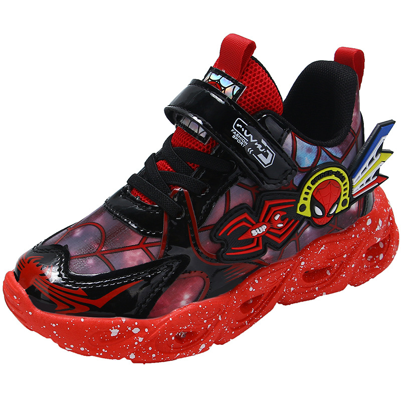 Illuminated Spider Man Children's Shoes New Spring and Autumn New Sports Shoes Running Shoes Illuminated with Lights for Mi