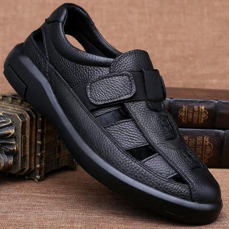 summer new sandals men's fashion versatile soft sole soft leather non slip breathable Baotou casual beach shoes
