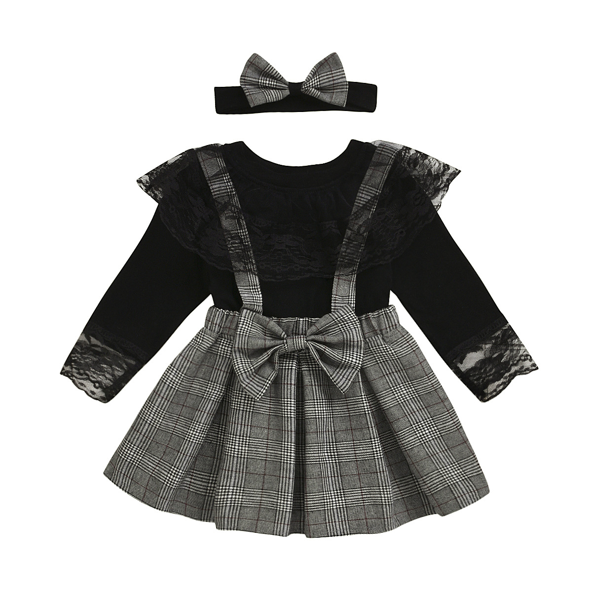 spring and summer ins style boys and girls' suit plaid shoulder strap lace skirt pants for girls and