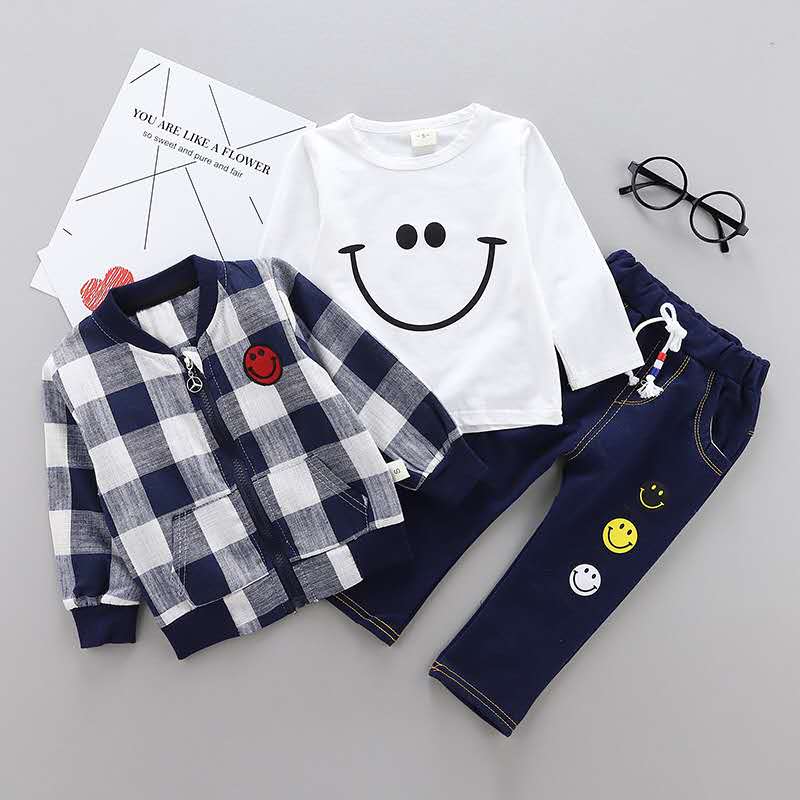 D-baby 0-4Y Kids Boys Girls Trellis Jacket+T Shirt+Pants 3 Children Sport Suits Boys Clothes Set